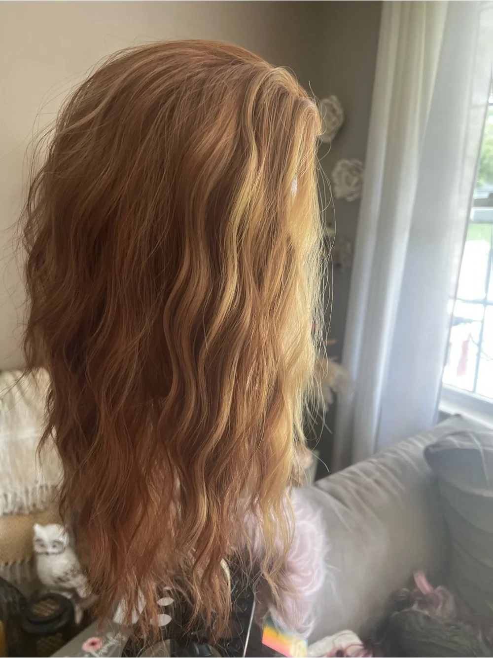 Long Wavy Synthetic Hairpiece in Warm Strawberry Blonde